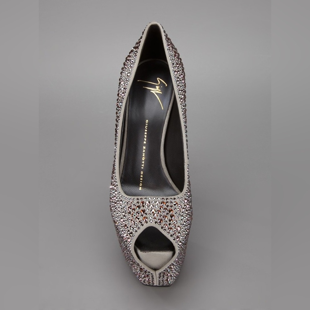 Giuseppe Zanotti Liza Peep Toe Swarovski Crystal Platform Pump Dark Gray - Picture 2 of 13